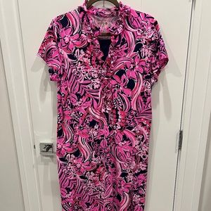 New Lilly Pulitzer x Meryl Luxletic Silvia Ruffle Dress Shorts Low Tide UPF 50+